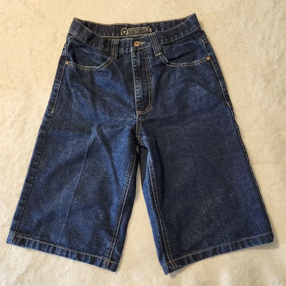 Y2K Southpole Boys Size 12 Blue Denim Jean Shorts Skate Hip Hop Streetwear